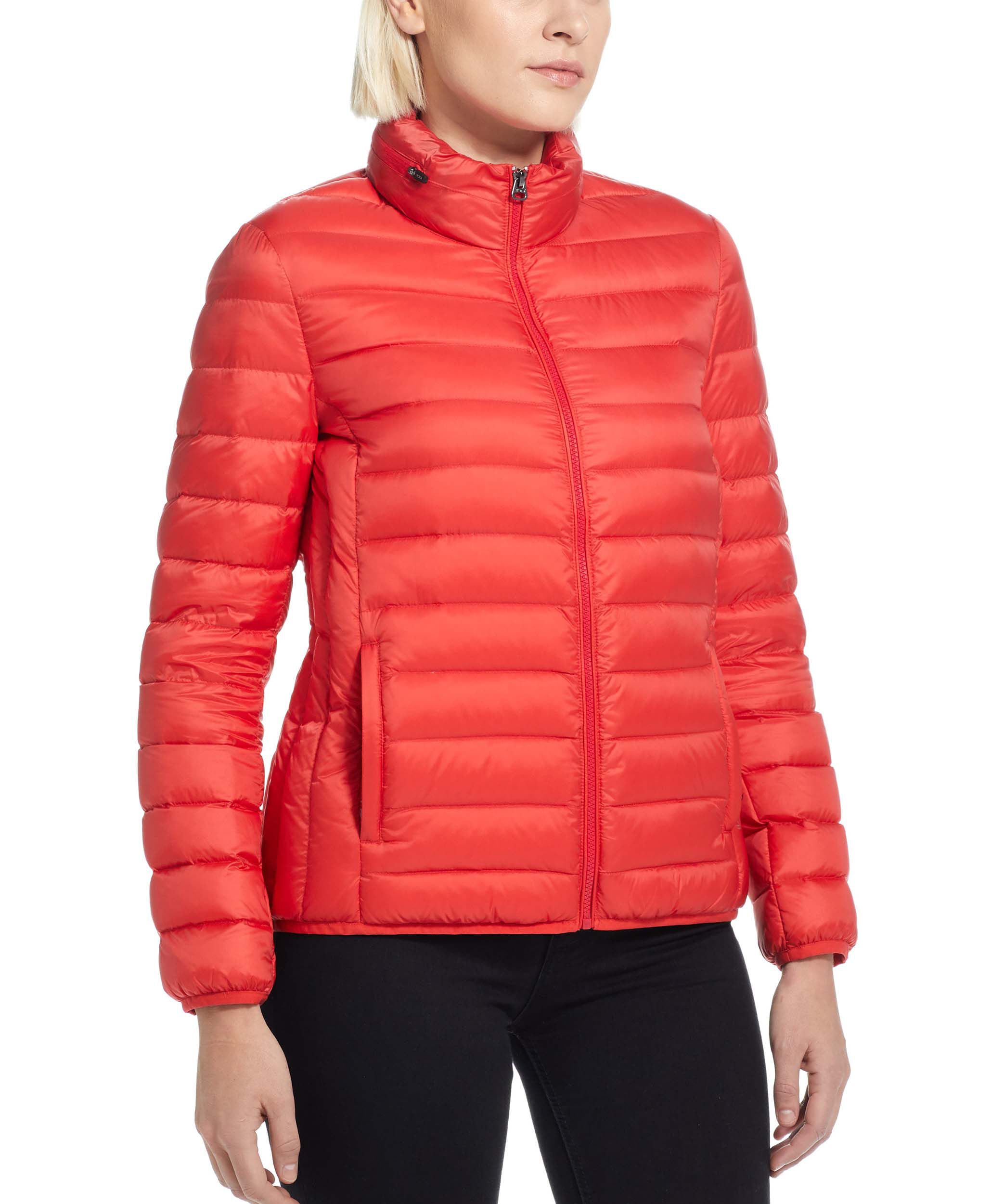 red packable down jacket